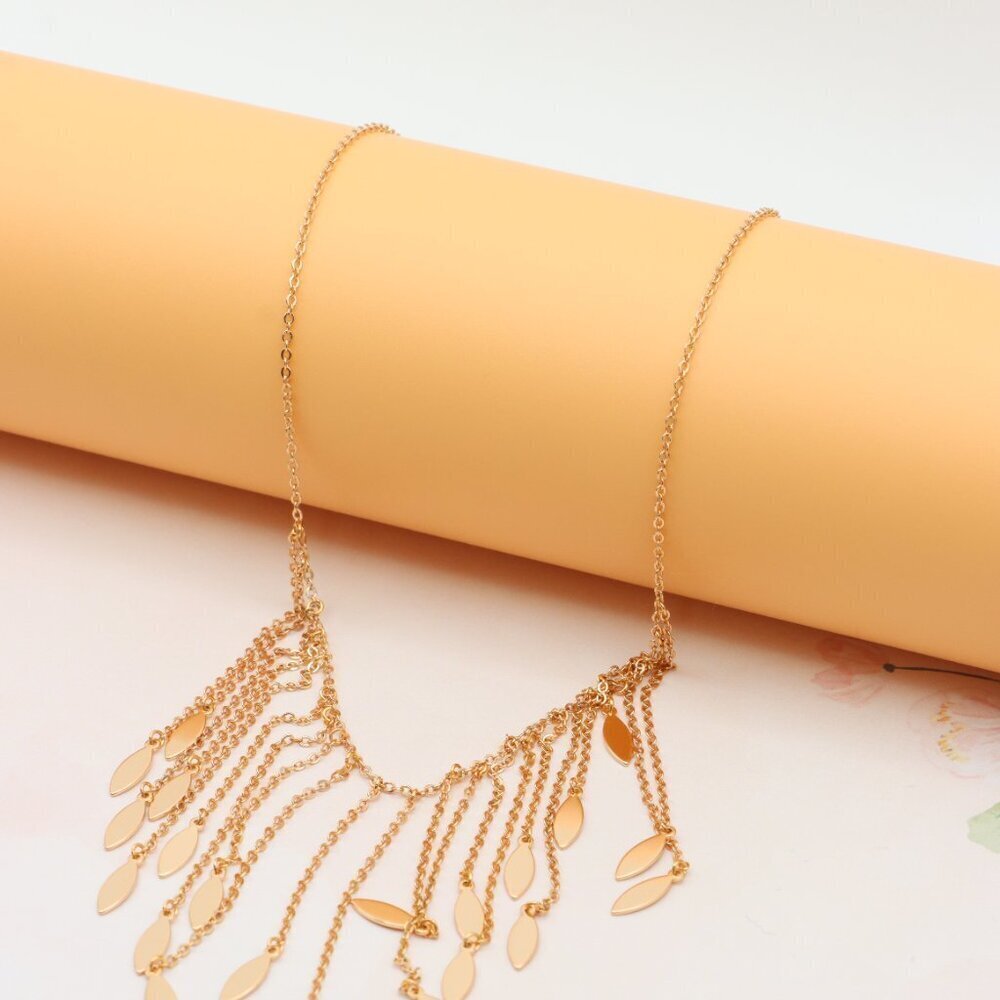 Rose Gold Chain Necklace with Dangling Petal Design, XPNL0263